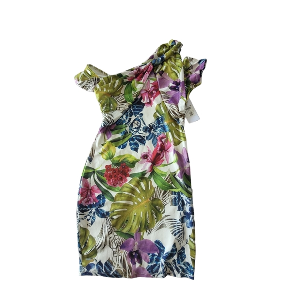 Guess NWT Island FANCY Tropical PRINT Asymmetrical mini dress size Small - Picture 4 of 7